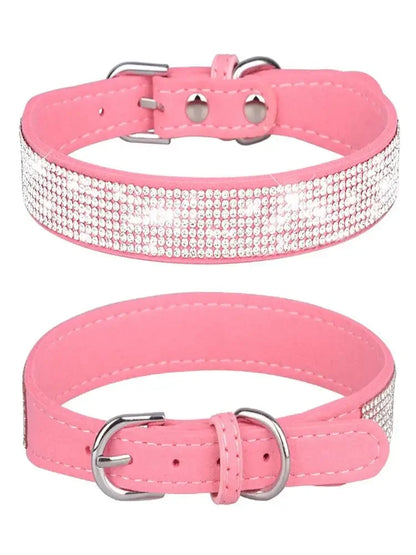 Microsuede Collar with Rhinestones – Shiny and Adjustable for Dogs and Cats (XS–L)