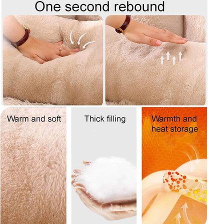 Plush Sofa for Cats and Small Dogs - Fluffy Bed with Memory Foam and Removable Cover