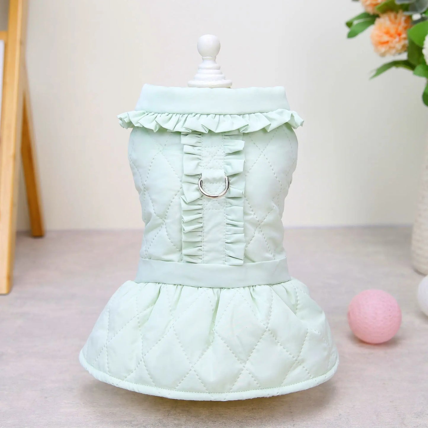 Winter Dog Dress - Warm Princess Dress with Ruffles for Small Breeds