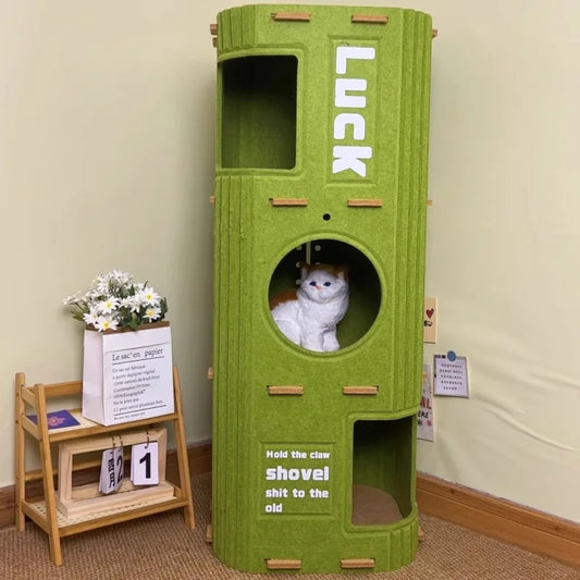 Closed Cat House with Scratching Post – Multi-level Stable Playground for Cats