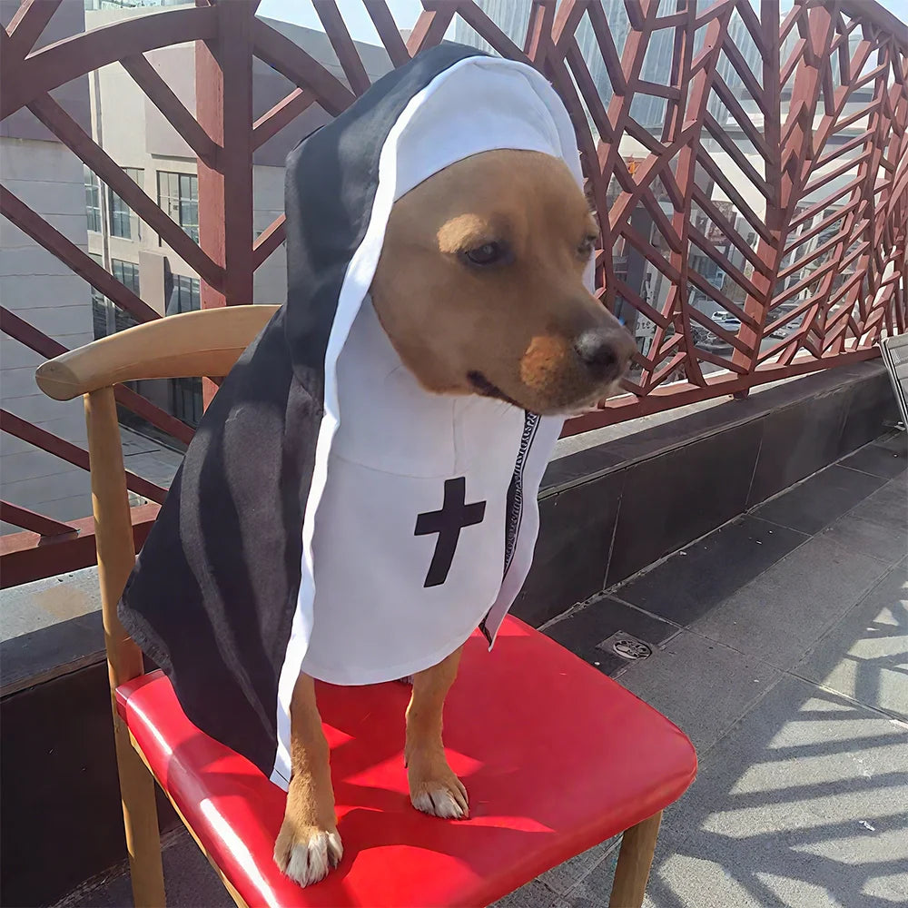 Halloween Nun Costume for Dogs and Cats - Cosplay Outfit with Cross