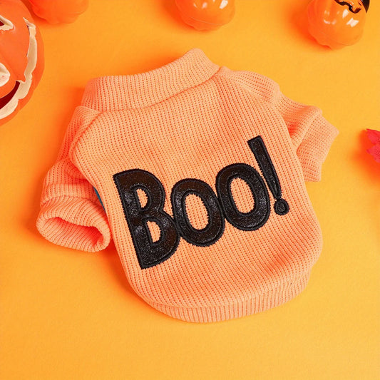 Halloween Dog and Cat Sweatshirt – Orange, "BOO" Embroidery, Cute Sweater