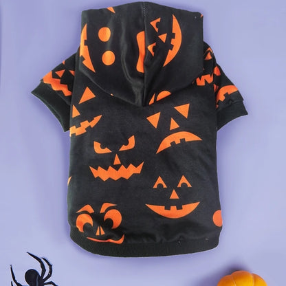 Black Dog and Cat Hoodie - Halloween Costume with Pumpkin Pattern