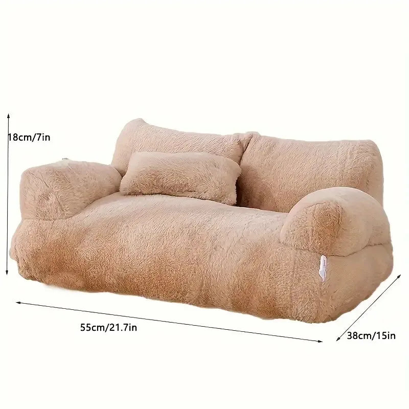 Plush Sofa for Cats and Small Dogs - Fluffy Bed with Memory Foam and Removable Cover