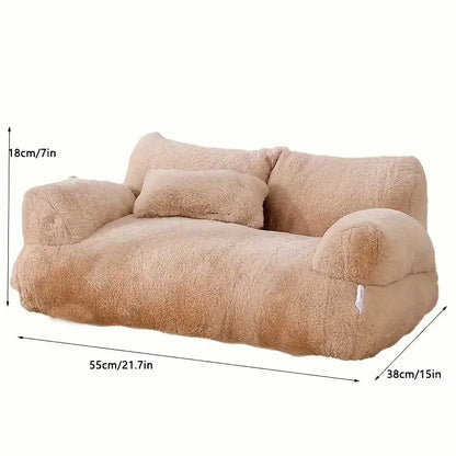 Plush Sofa for Cats and Small Dogs - Fluffy Bed with Memory Foam and Removable Cover