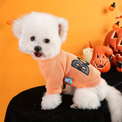 Halloween Dog and Cat Sweatshirt – Orange, "BOO" Embroidery, Cute Sweater