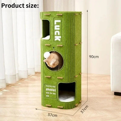 Closed Cat House with Scratching Post – Multi-level Stable Playground for Cats