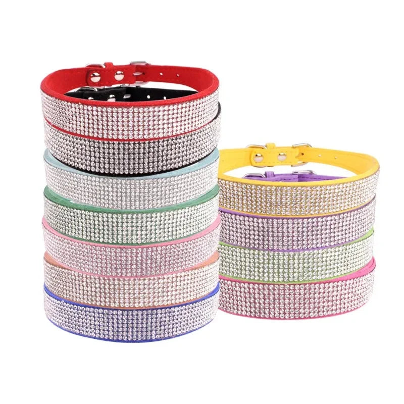 Microsuede Collar with Rhinestones – Shiny and Adjustable for Dogs and Cats (XS–L)