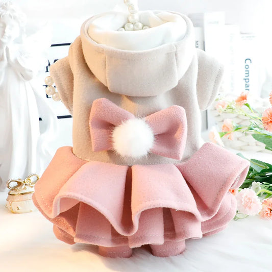Autumn/Winter Dress for Dogs or Cats - Wool Princess Dress with Tulle for Small Breeds 