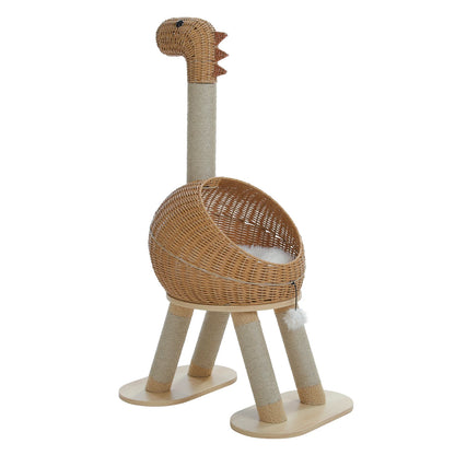Drapak i Domek dla Kota – Fantazyjny Dinozaur 116 cm z Legowiskiem i Koszem z Rattanu