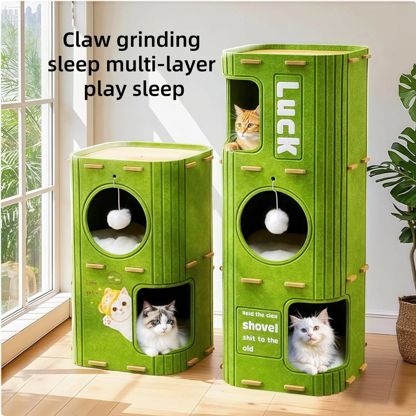 Closed Cat House with Scratching Post – Multi-level Stable Playground for Cats