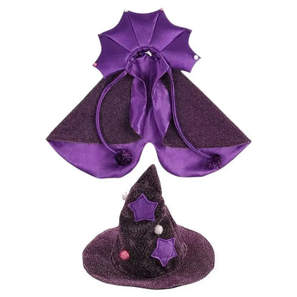 Halloween Costume for Cat and Dog – Witch's Cape and Hat (Satin, Purple)